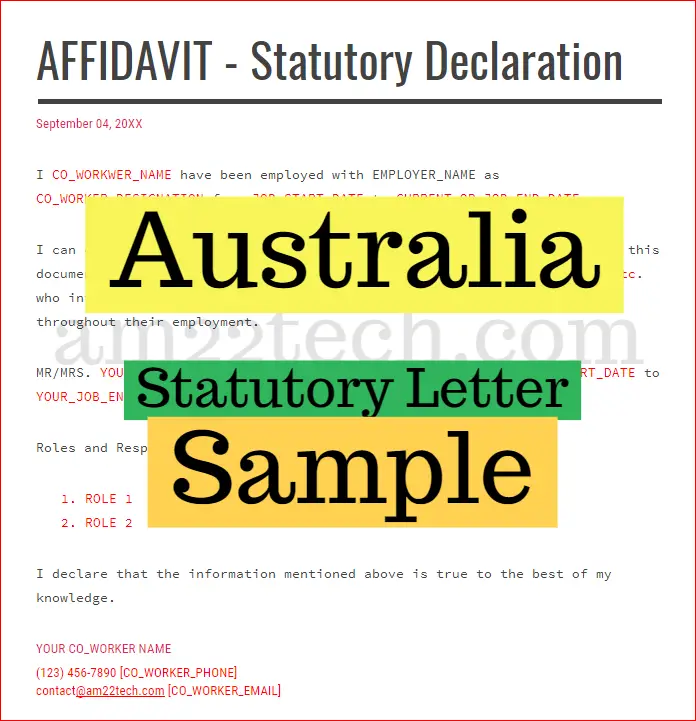 Modelo de declaración jurada legal en Australia: carta de un colega